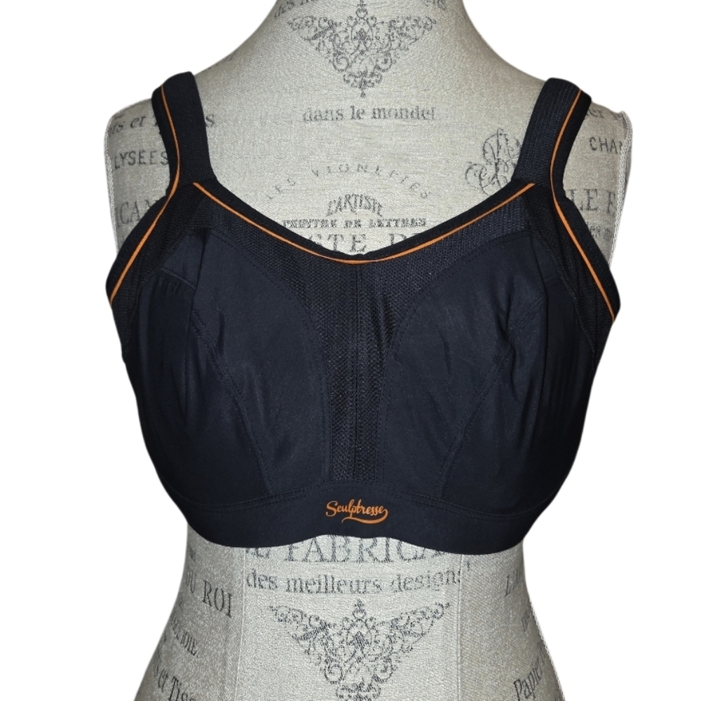 Sculptresse Non Padded Black Sports Bra Style 9441 Size 40FF NWT